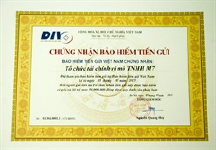 M7-MFI được nhận chứng chỉ bảo hiểm tiền gửi